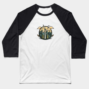 Greenbubble's Wind Turbine Cartoon Print - Plant a Tree for the Planet! Baseball T-Shirt